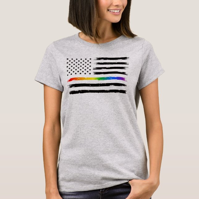 Camiseta EUA Rainbow Pride Thin Line Vintage (Frente)