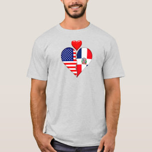 Camiseta EUA República Dominicana Bandeiras Heart hispano-a