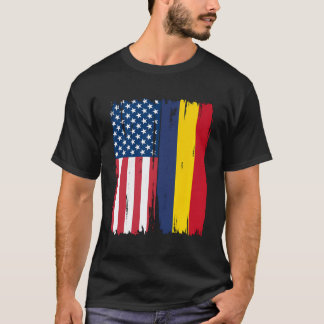 Camiseta Eua Romênia Half American Flag Roots