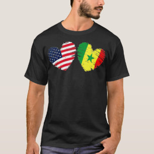 Camiseta EUA Senegal Flag Heart Dia de os namorados Senegal