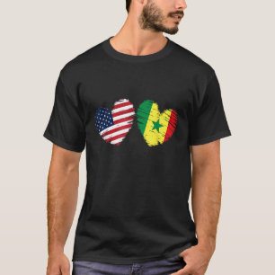Camiseta EUA Senegal Flag Heart Dia de os namorados Senegal