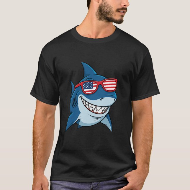 Camiseta EUA Shark Humorous - Dia da Independência Submarin (Frente)