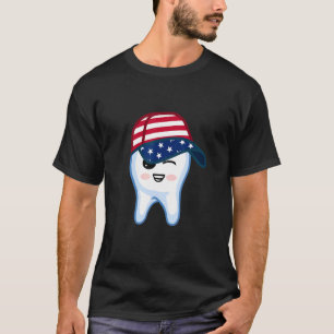 Camiseta EUA Sinalizador Boné Dentista Patriótico Odontolog