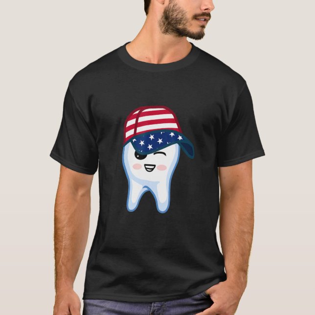 Camiseta EUA Sinalizador Boné Dentista Patriótico Odontolog (Frente)