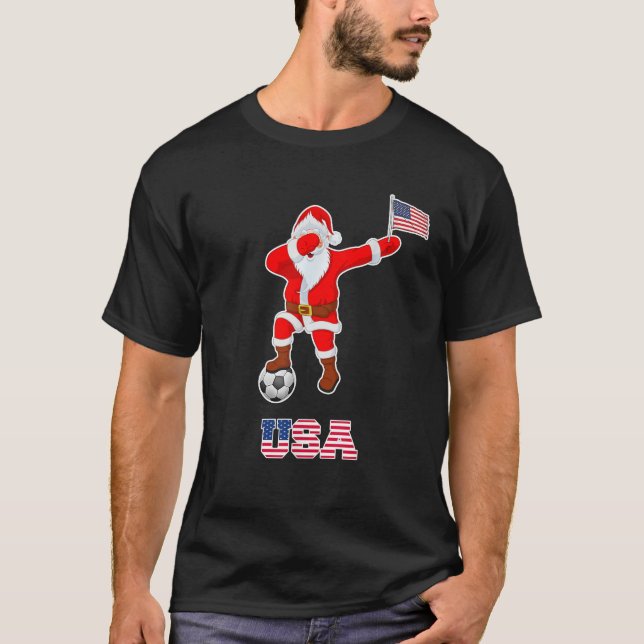 Camiseta EUA Soccer Shirt Dabbing Papais noeis Natal Americ (Frente)