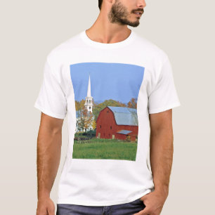 Camiseta EUA, Vermont, Peacham. Um celeiro vermelho e branc