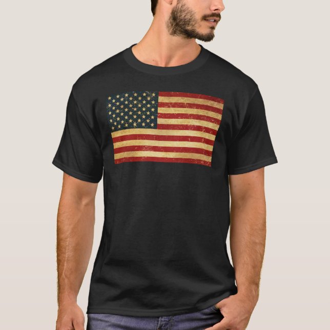 Camiseta EUA Vintage Grunge Flag Black (Frente)