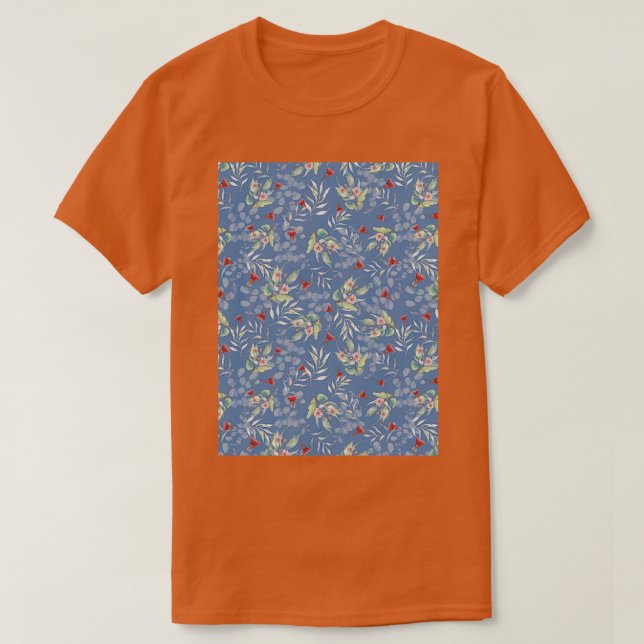 Camiseta Eucalyptus leaves Pattern on blue (Frente do Design)