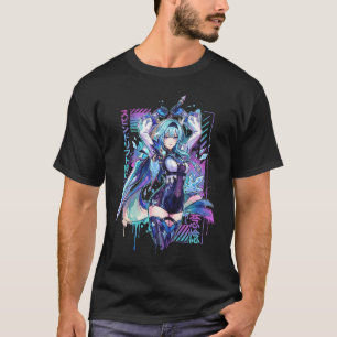 Camiseta Eula Genshin Vaporwave Onda Retro Gradiente Rosa A