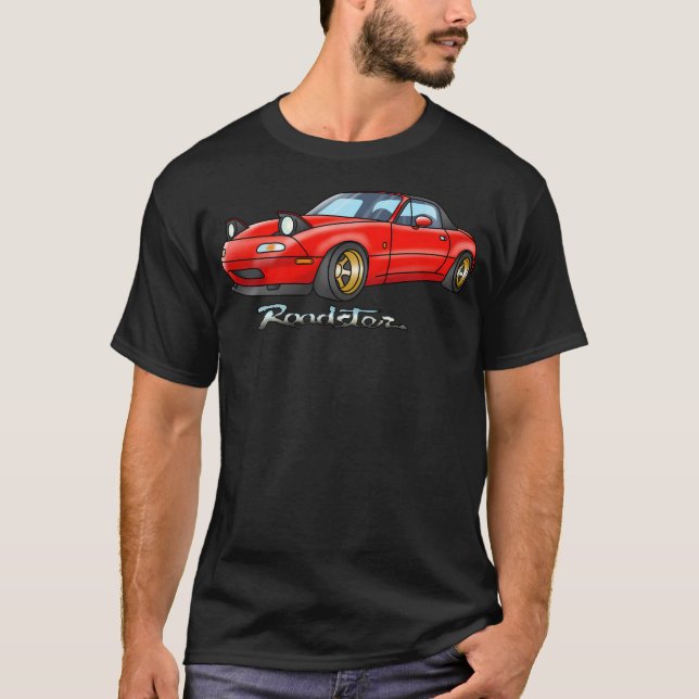 Camiseta Eunos Roadster No Carro Vermelho Jdm (Frente)