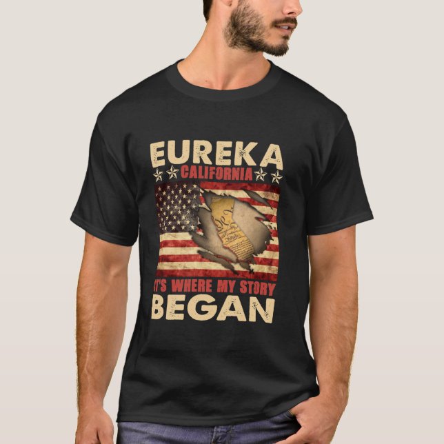 Camiseta Eureka Califórnia EUA Bandeira 4 de julho de Long  (Frente)