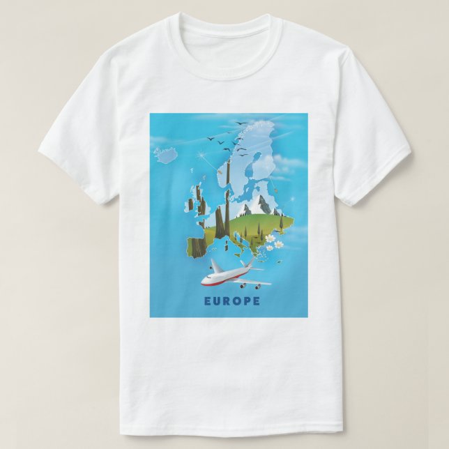 Camiseta Europa - Mapa do poster de viagens paisagístico (Frente do Design)
