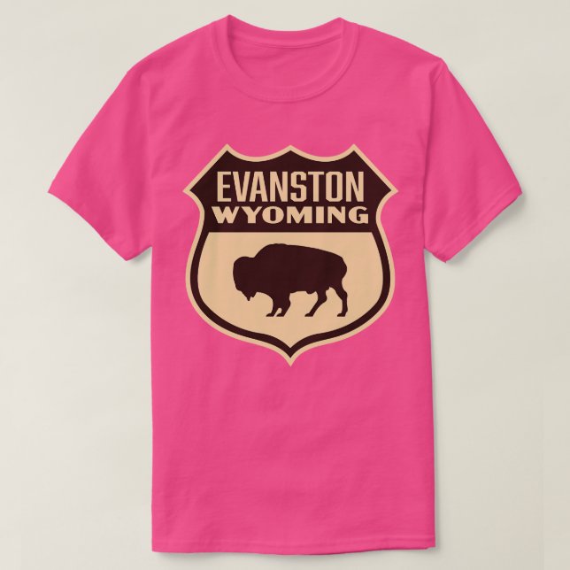 Camiseta Evanston Wyoming Retro Buffalo Shield Brown (Frente do Design)