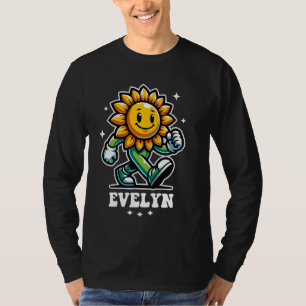 Camiseta Evelyn Cute Sunflower Design para Meninas Nome Eve