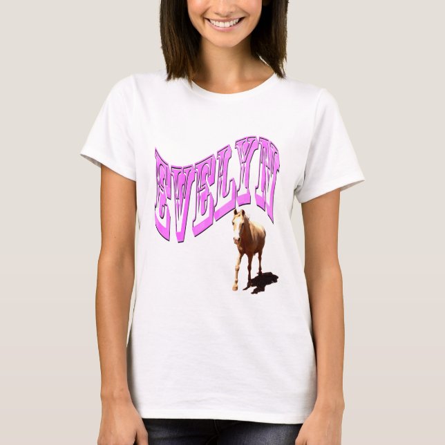 Camiseta Evelyn, Nome Logotipo, Com Cavalo, (Frente)