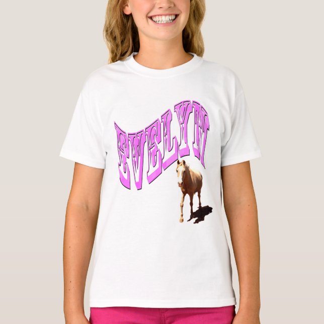 Camiseta Evelyn, Nome Logotipo, Com Cavalo, (Frente)