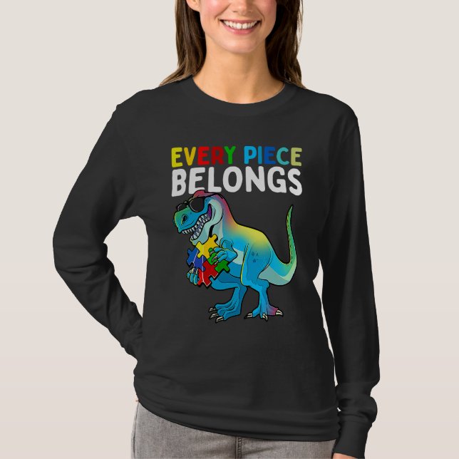 Camiseta Every Piece Belongs Dinosaur Autism Awareness Puzz (Frente)