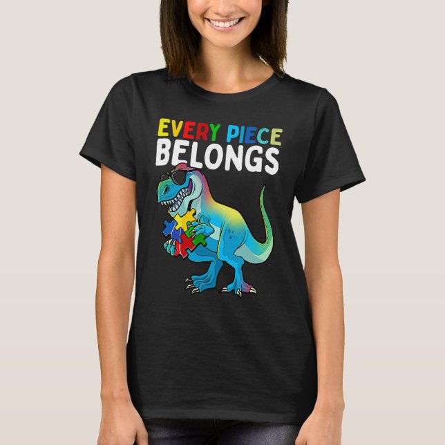 Camiseta Every Piece Belongs Dinosaur Autism Awareness Puzz (Frente)