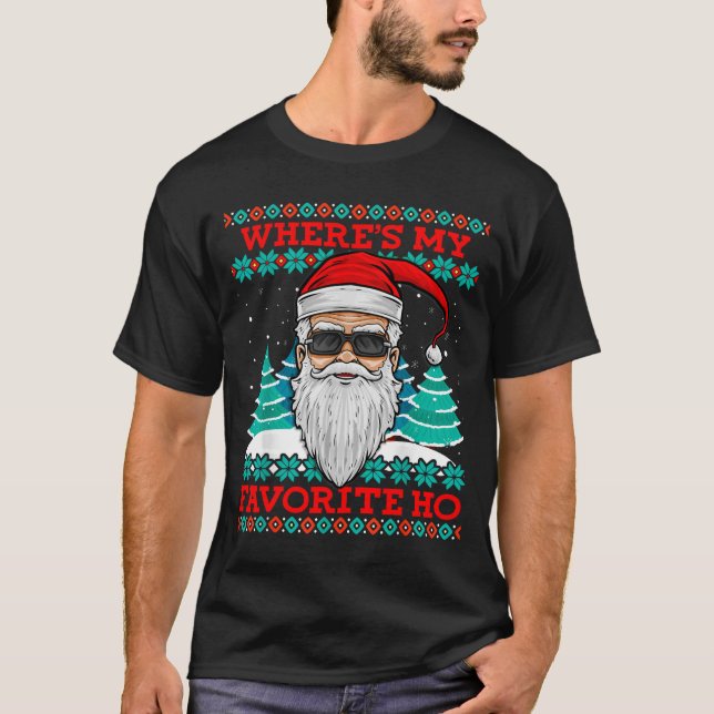 Camiseta Evil Santa Where's My Favorite Ho Funny Ugly Chris (Frente)