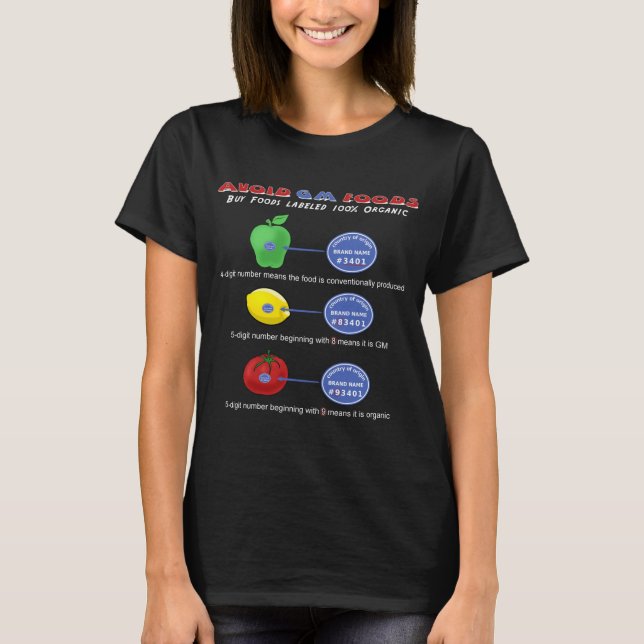 Camiseta Evite alimentos geneticamente modificados evite PL (Frente)