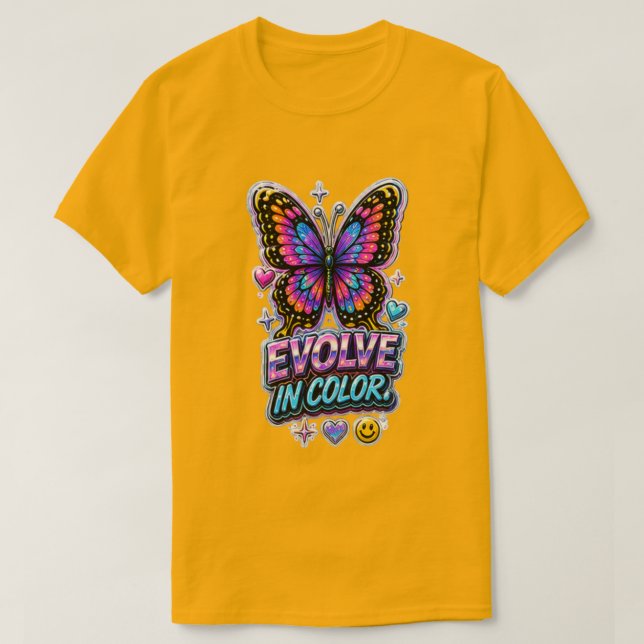 Camiseta Evolua em Cores Borboleta 🦋 Inspirador  (Frente do Design)