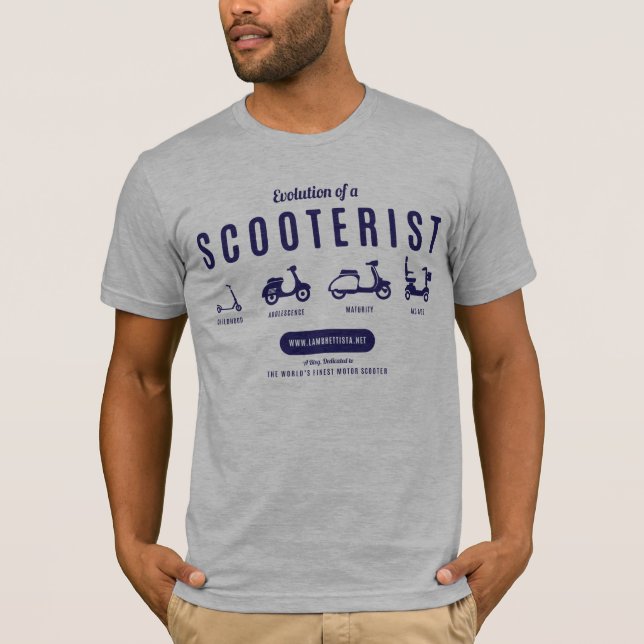 Camiseta Evolução de um Scooterist - impressão do marinho (Frente)