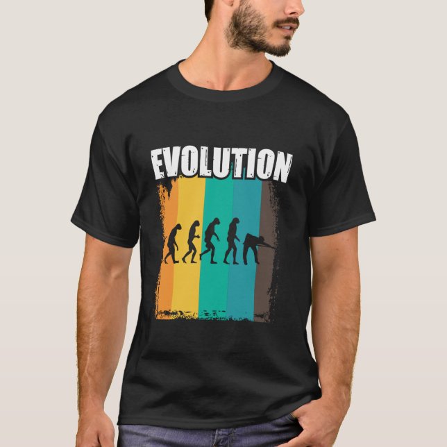 Camiseta Evolução do Bilhar - Mesa de Bilhar taco de bilhar (Frente)