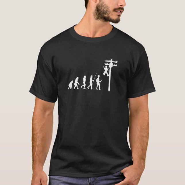 Camiseta Evolução do Lineman Poste Cabo Elétrico Linema (Frente)