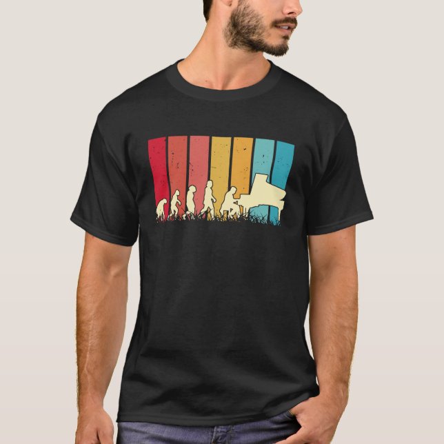 Camiseta Evolução do Piano Tocador de Piano Retro Pianista  (Frente)