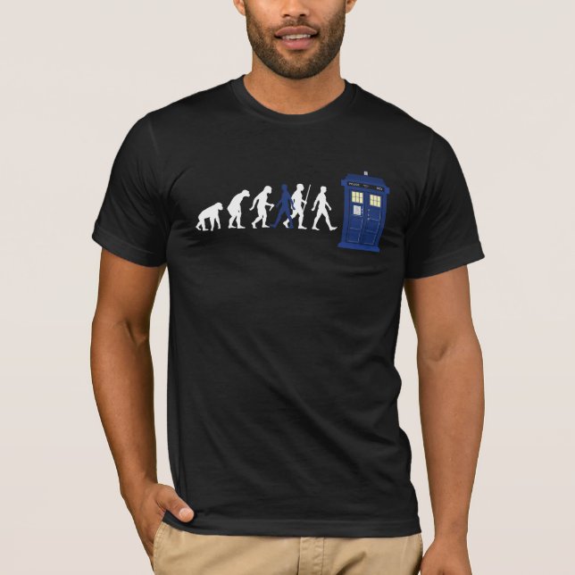 Camiseta Evolução Dos Humanos - Caixa Azul De Polícia 5 (Frente)
