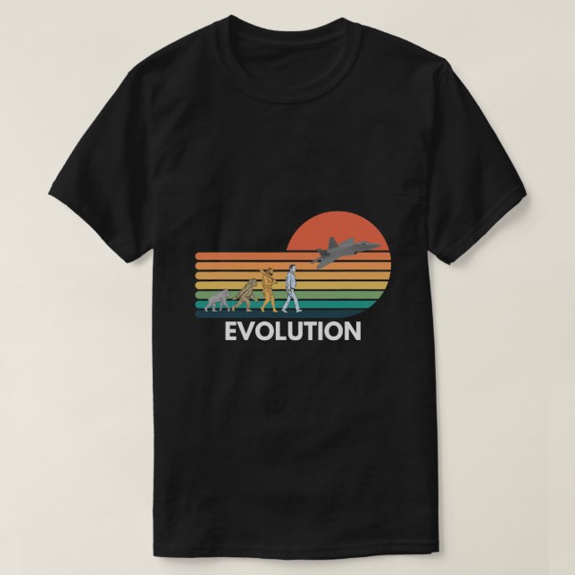 Camiseta Evolução engraçada do avião-piloto Art F22 Aviatio (Frente do Design)