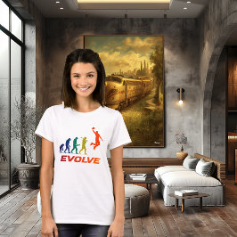 Camiseta Evolução Humana em Silhueta de Cesta Moderna