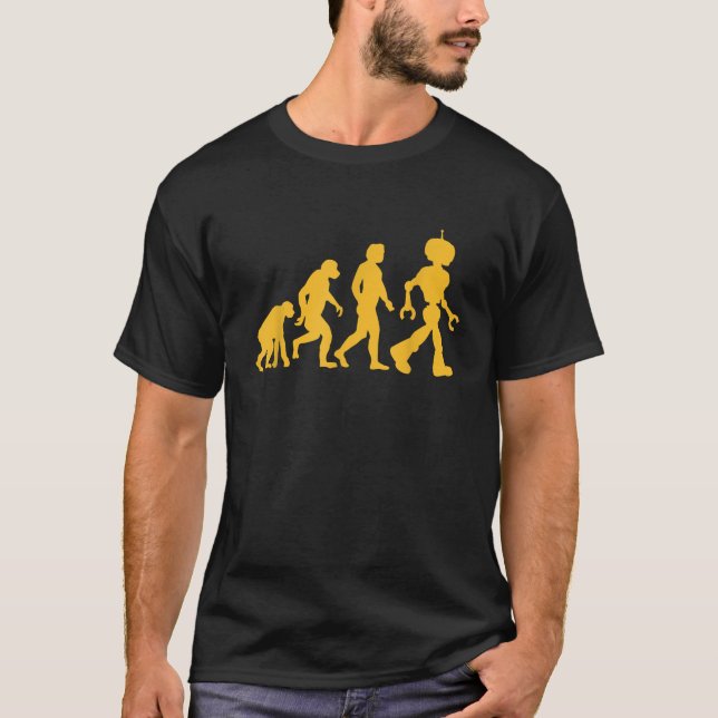 Camiseta Evolução para Robô Engraçado Nerd de Ciência Escur (Frente)