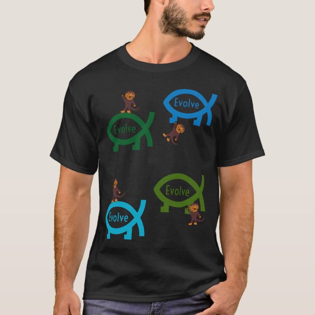 Camiseta Evoluir macacos e design de peixes (Frente)