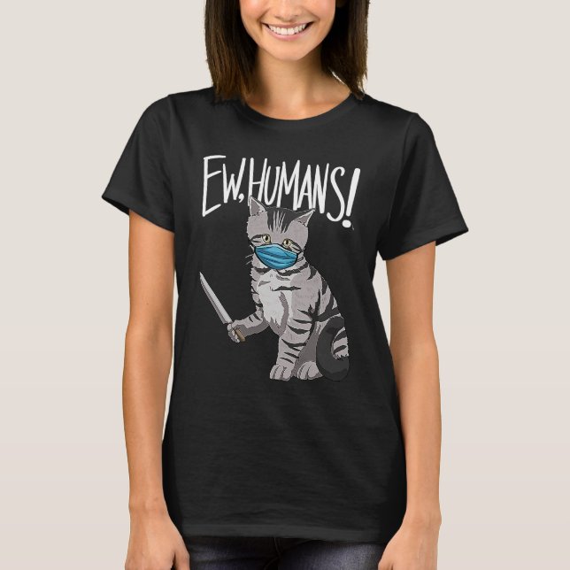 Camiseta Ew Humans Cat Love Kitten Dia das Bruxas Sca (Frente)