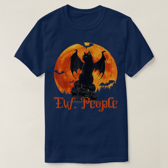 Camiseta Ew People Black Cat Bat Wings Halloween  (Frente do Design)