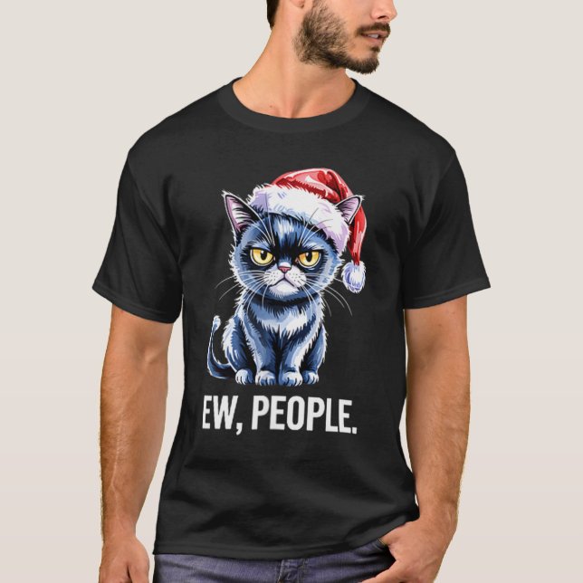 Camiseta Ew People Black Cat Christmas Funny Introvert Holi (Frente)