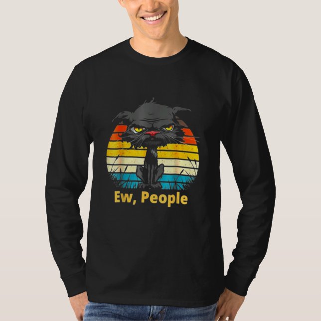 Camiseta Ew People Bored Cat Yellow Eyes Cats Retro (Frente)