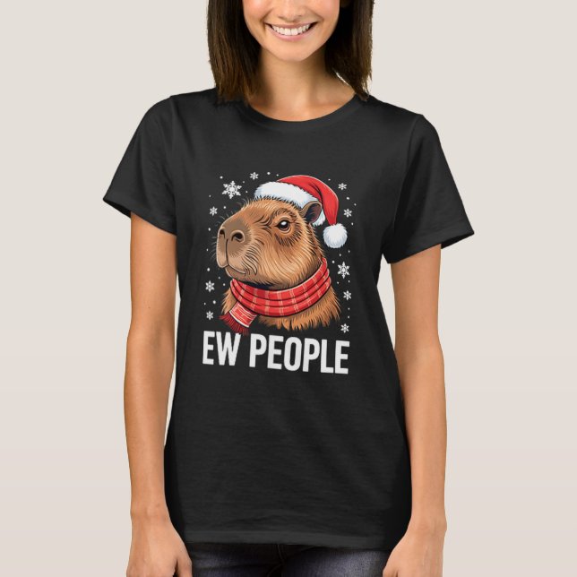 Camiseta Ew People Capybara Christmas Funny Introvert Holid (Frente)