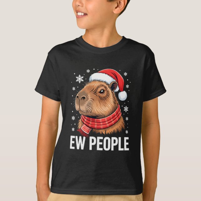 Camiseta Ew People Capybara Christmas Funny Introvert Holid (Frente)