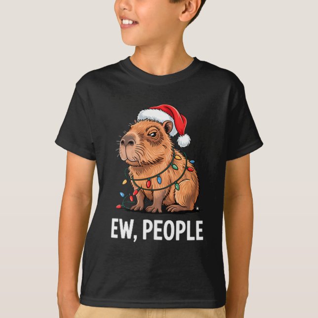 Camiseta Ew People Capybara Christmas Lights Funny Introver (Frente)