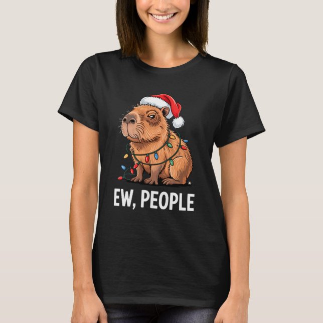 Camiseta Ew People Capybara Christmas Lights Funny Introver (Frente)