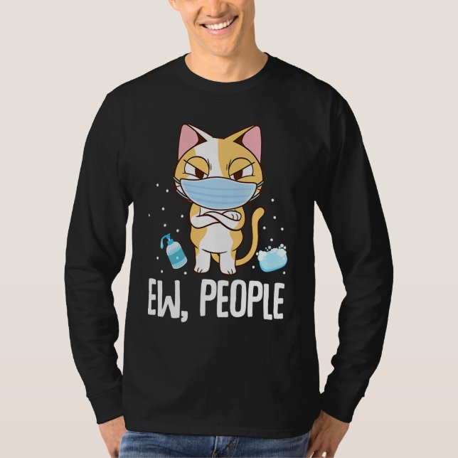 Camiseta Ew People   Cat Wearing Face Mask Washing Hands (Frente)