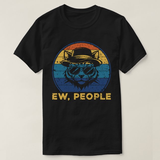 Camiseta Ew People Retro Sunset Introvert Cat (Frente do Design)