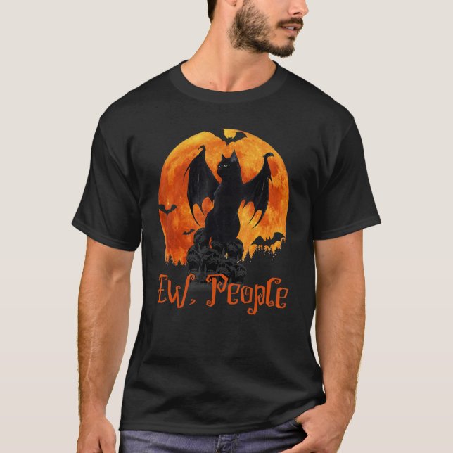 Camiseta Ew Pessoas Black Cat Bat Wings Halloween 2 (Frente)