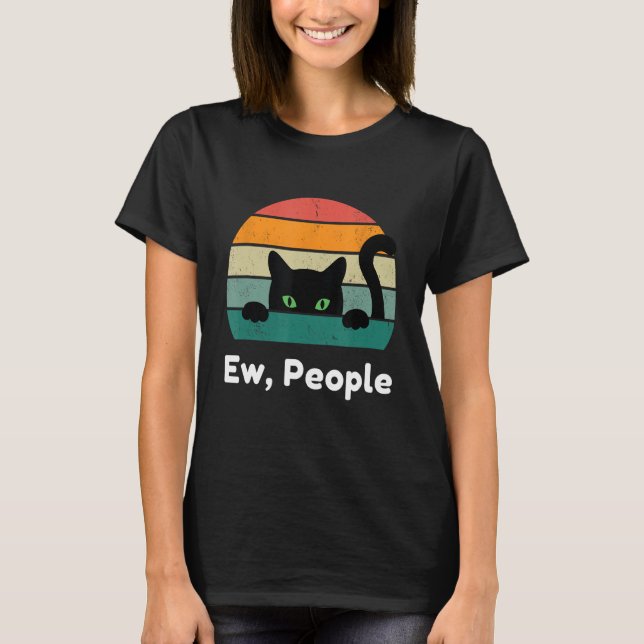 Camiseta Ew Pessoas Retro Cat Vintage Introduvert Longe (Frente)