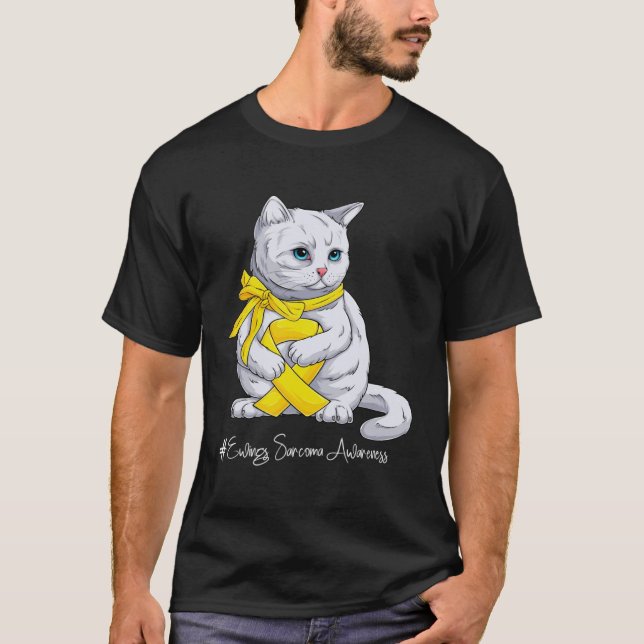 Camiseta Ewings Sarcoma Awareness Month Yellow Ribbon Cat (Frente)