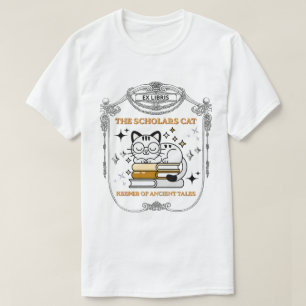 Camiseta Ex Libris Gato Estudioso Dark Academia Vintage Mar