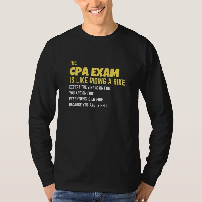 Camiseta Exame CPA é como Andar de bicicleta com uma conta  (Frente)