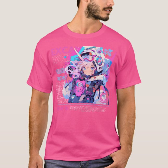Camiseta Exca Astronauta Cyberpunk Anime Girl (Frente)